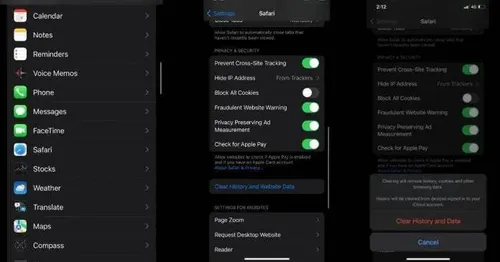 clear cache of safari in iphone