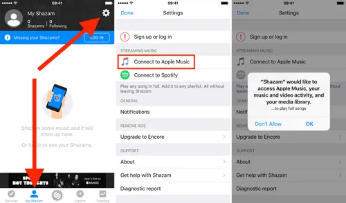 connect shazam to apple music