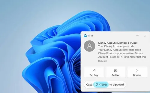 copy security code from notifications in windows