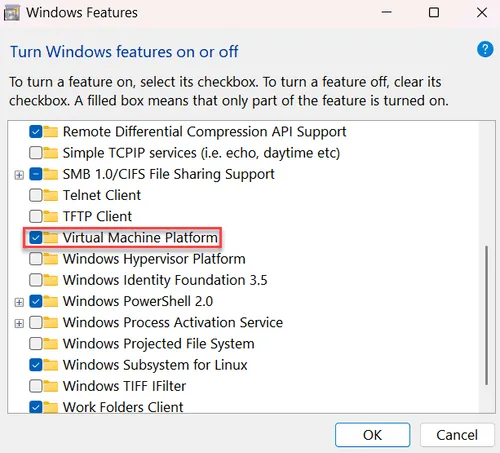 enabling virtual machine platform to run android apps on windows 11