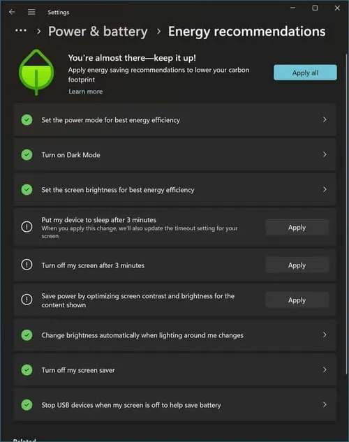 energy recommendations checklist