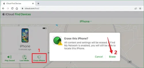 erase iphone using find my