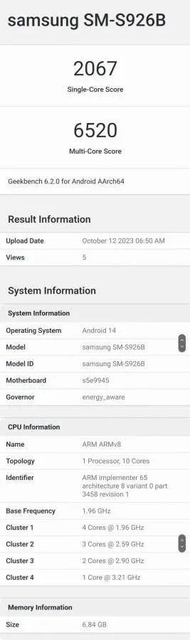 exynos 2400 geekbench specs