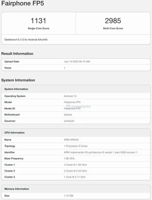 fairphone 5 geekbench