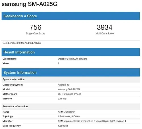 galaxy a02s sm a025g 3gb variant geekbench