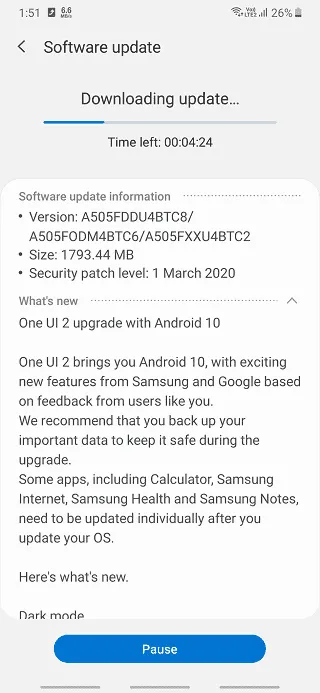 galaxy a50 android 10 update