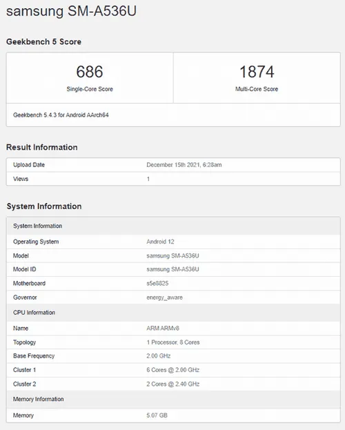 galaxy a53 geekbench