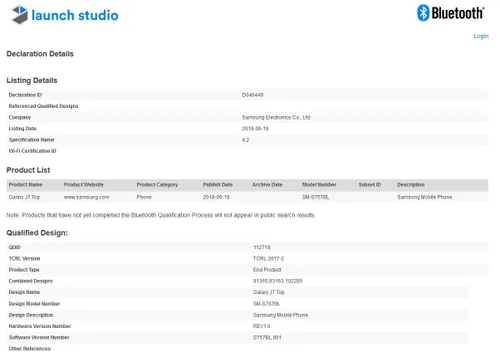 galaxy j7 top bluetooth sig