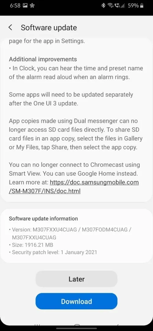 galaxy m03s android 11 update 2