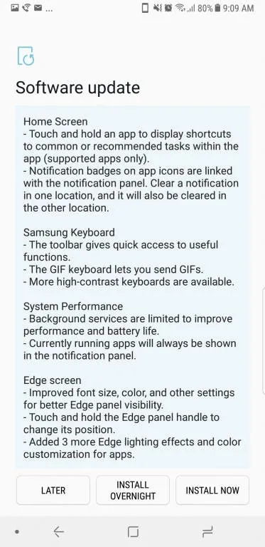 galaxy note8 oreo update e