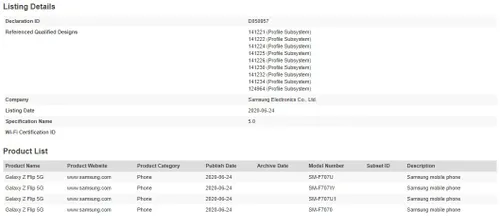 galaxy z flip 5g bluetooth sig