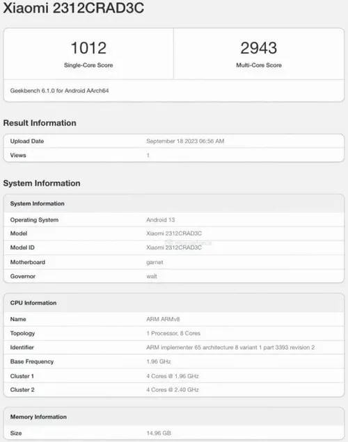 geekbenc results xiaomi redmi note 13 pro