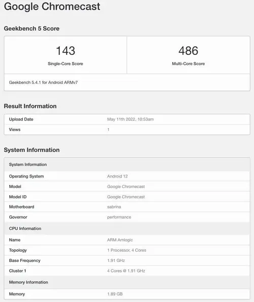 google chromecast android 12 geekbench