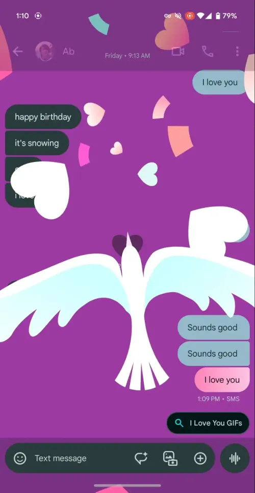 google messages screen effects love 3