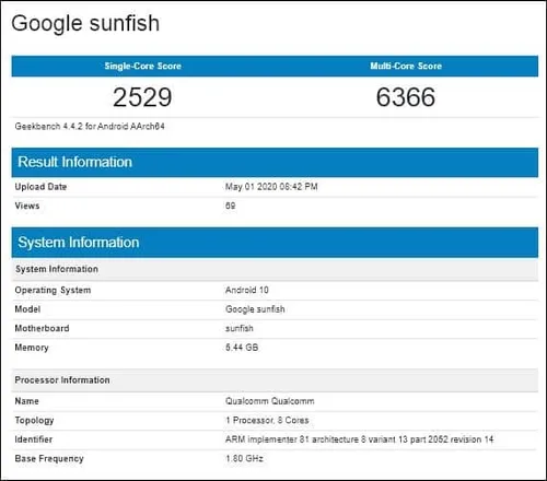 google pixel 4a geekbench