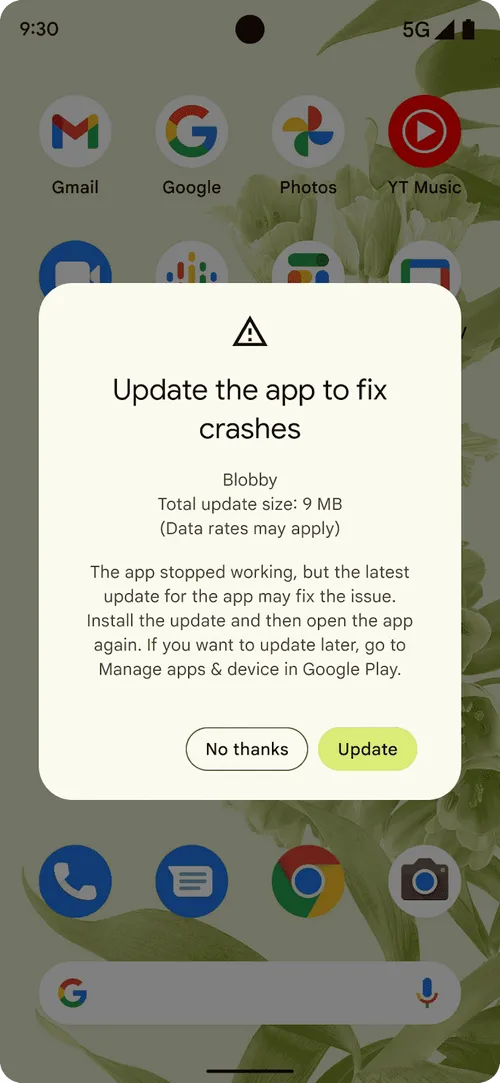 google play store crash fix prompt
