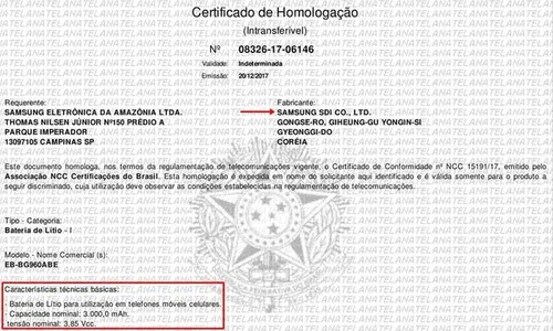 homologacao de bateria anatel 15145511476225