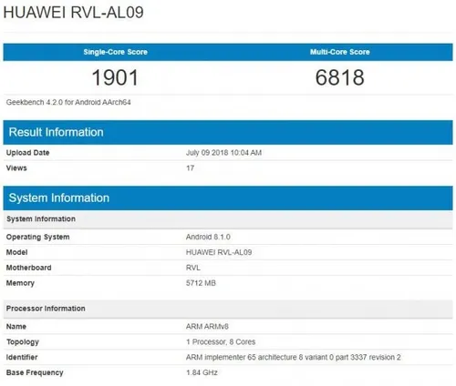 honor note 10 geekbench