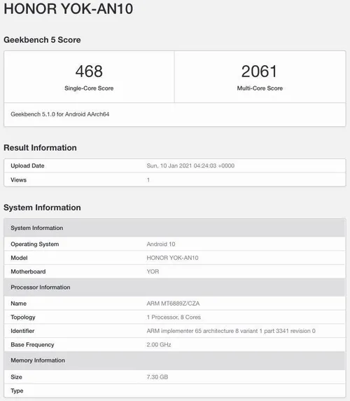 honor v40 yok an10 geekbench