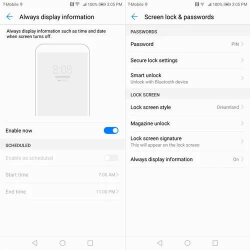 huawei mate 10 pro always on display settings 2
