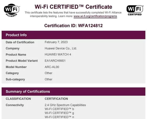 huawei watch 4 certificate wifi