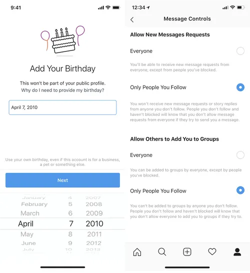 instagram birthday check dm controls