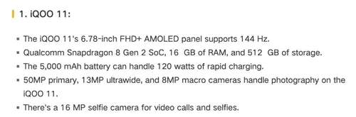 iqoo 11 india specs