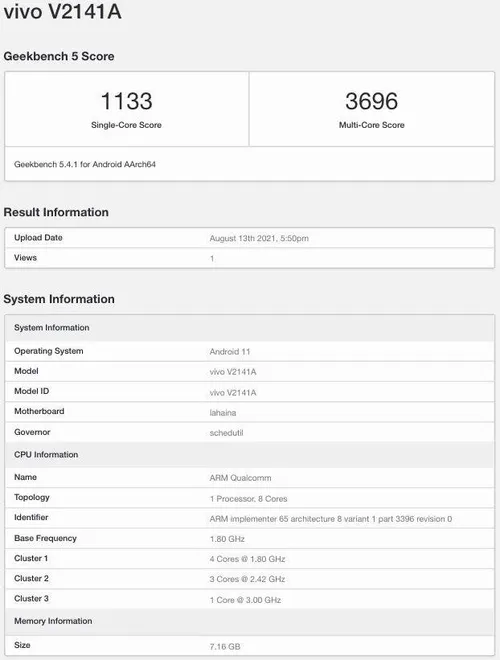 iqoo 8 series smartphone geekbench 1