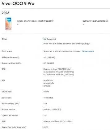 iqoo 9 pro indian variant google play console