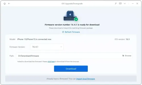 let reiboot download the desired ios version