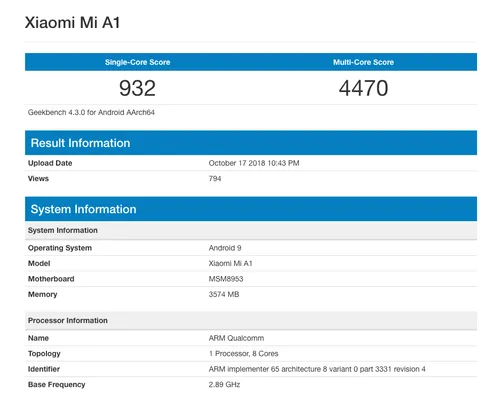 mi a1 geekbench score 1
