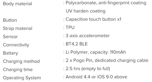mi band 3i spec sheet 1