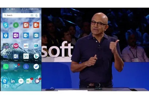 microsoft ceo proudly displays software on ios and android
