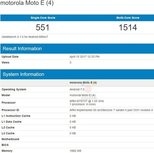moto e4 geekbench