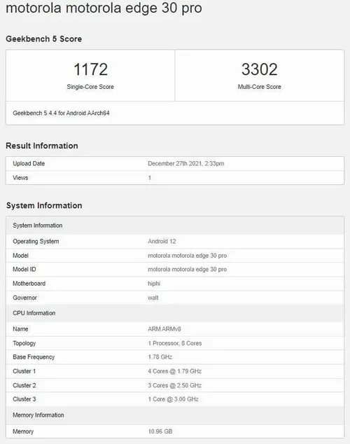 moto edge 30 pro geekbench