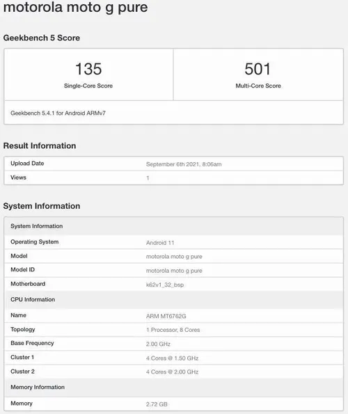 moto g pure geekbench