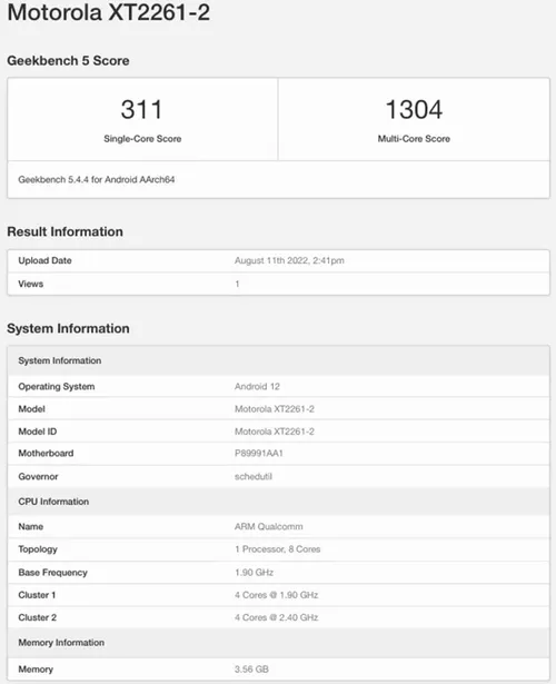 moto tab g62 geekbench database
