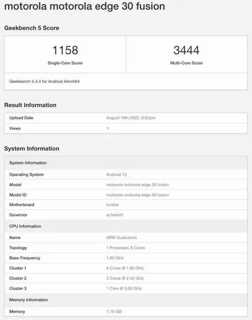 motorola edge 30 fusion geekbench scores