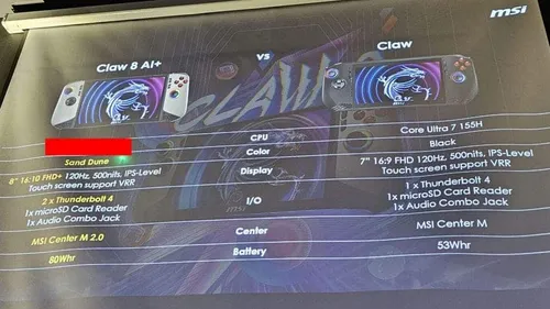 msi claw ai 8 gaming handheld comparison