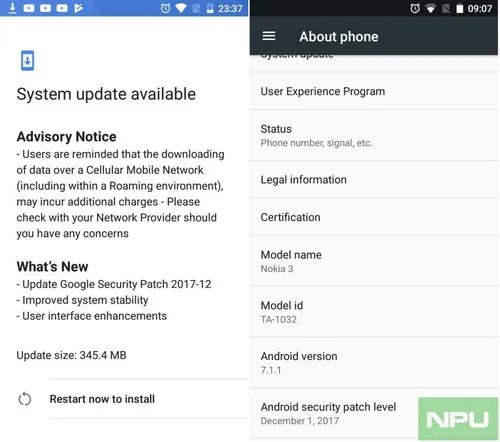 nokia 3 decmeber android update