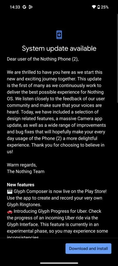 nothing phone 2 first update changelog 2
