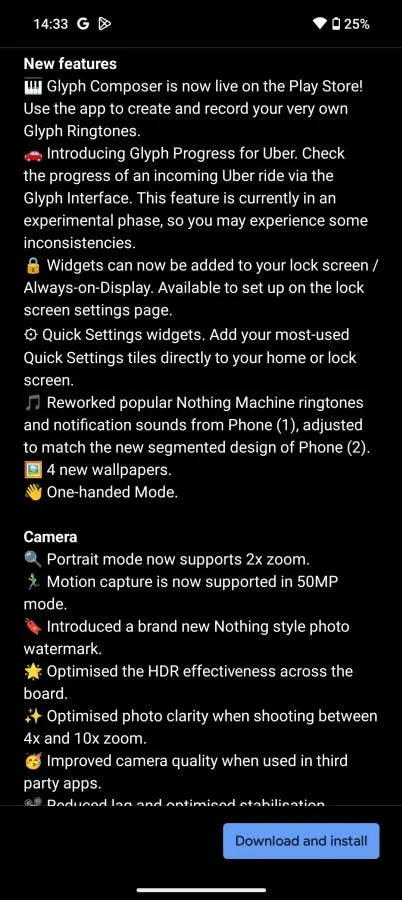 nothing phone 2 first update changelog