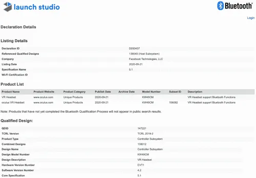 oculus quest 2 bluetooth sig