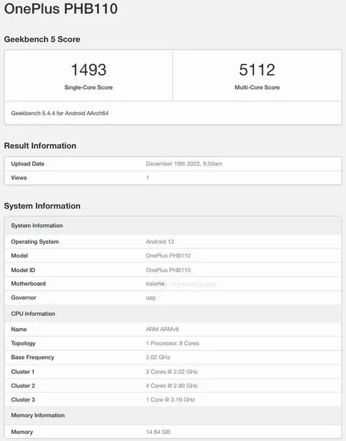oneplus 11 phb110 geekbench