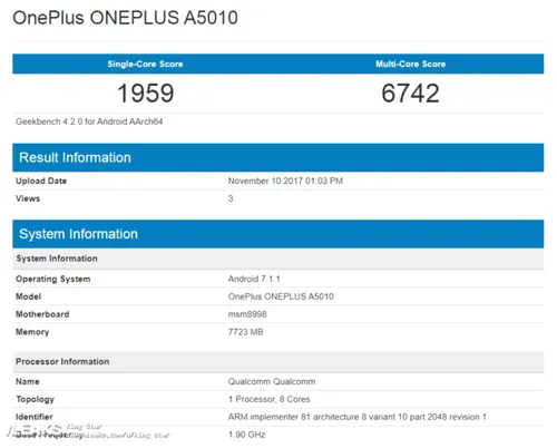 oneplus 5t geekbench