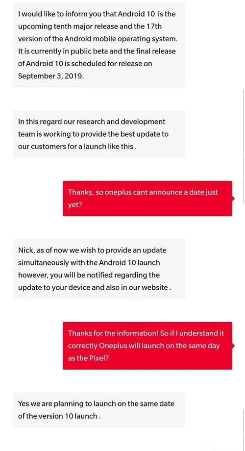 oneplus 7 pro android 10 release date
