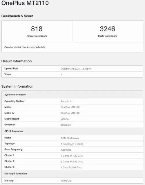oneplus 9rt geekbench