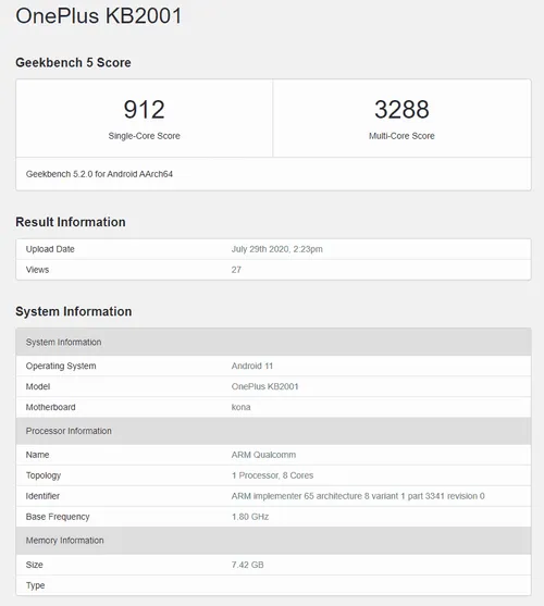 oneplus 9t geekbench