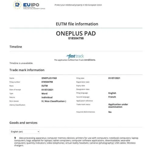 oneplus pad euipo