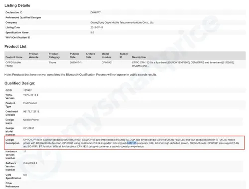 oppo cph1931 bluetooth sig certification 1068x812